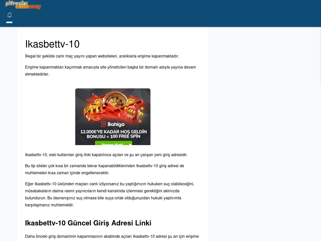 Ikasbettv-10 Giriş Linki - Şifresiz canlı maç izle