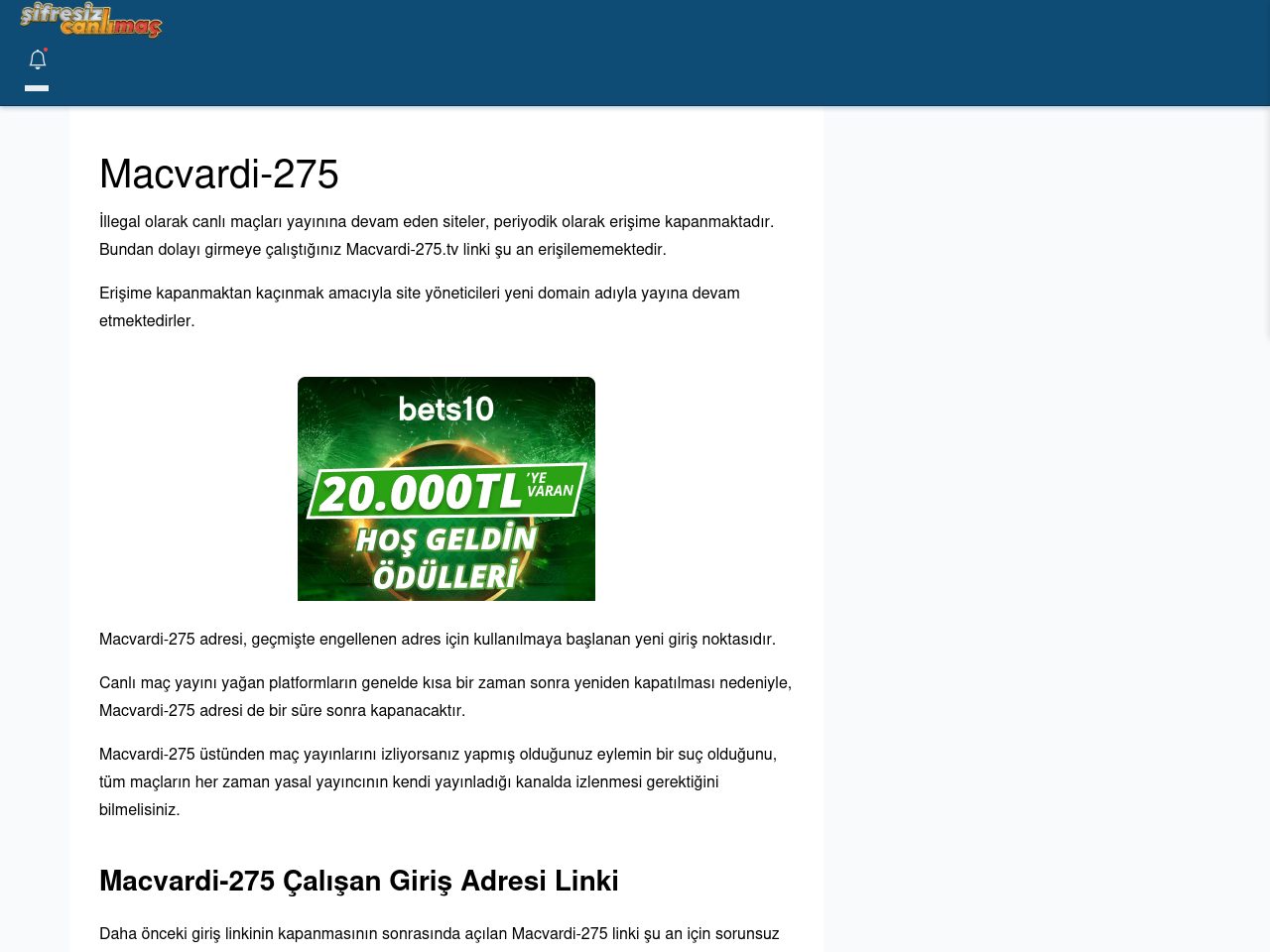 Macvardi-275 Canlı Maç İzle - Şifresiz canlı maç izle