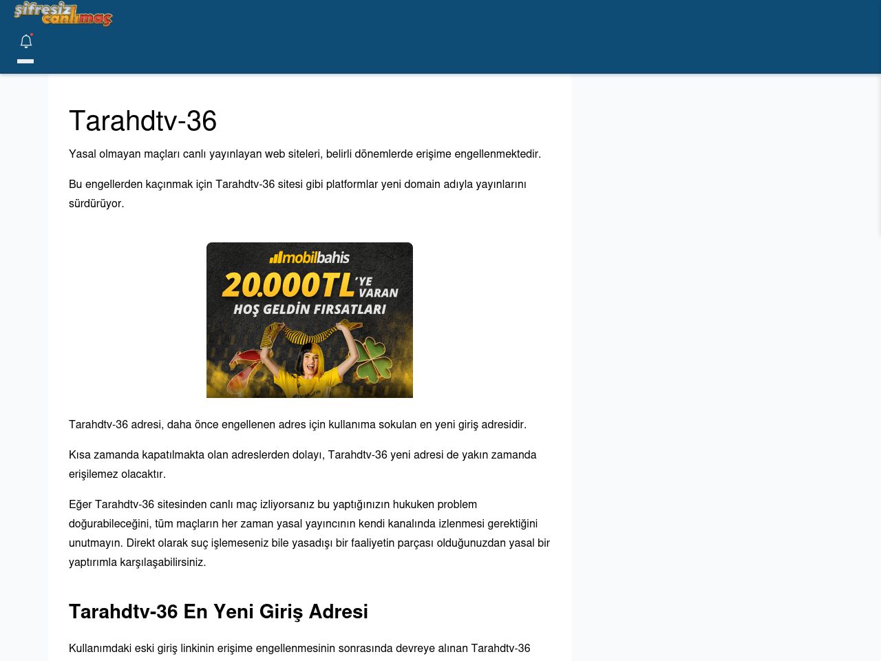 Tarahdtv-36 Güncel Giriş - Şifresiz canlı maç izle