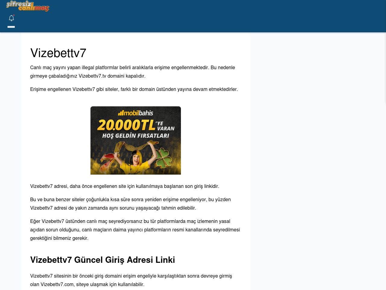 Vizebettv7 Canlı Maç İzle - Şifresiz canlı maç izle