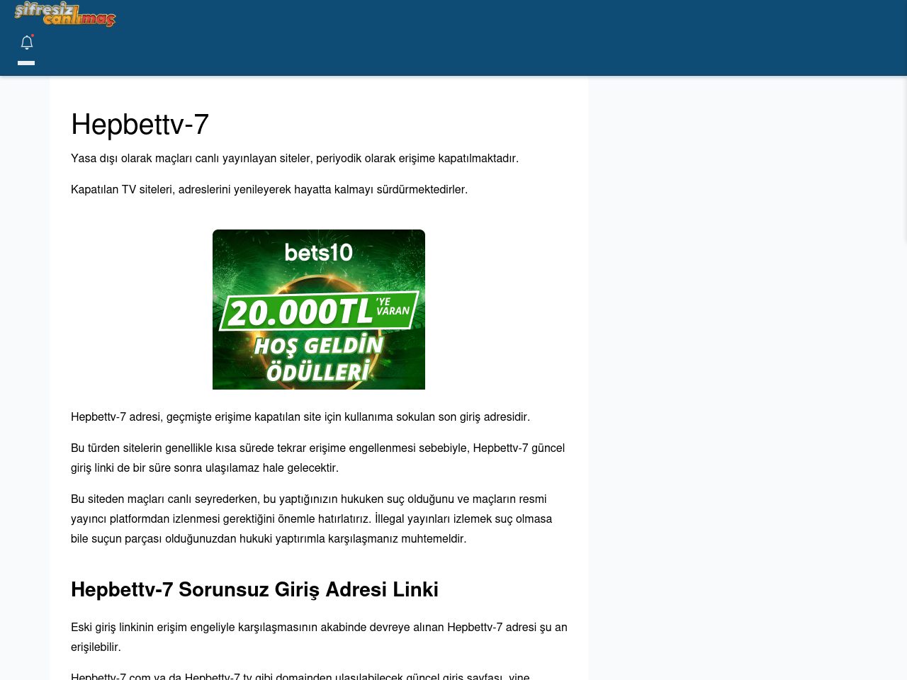 Hepbettv-7 Canlı Maç İzle - Şifresiz canlı maç izle