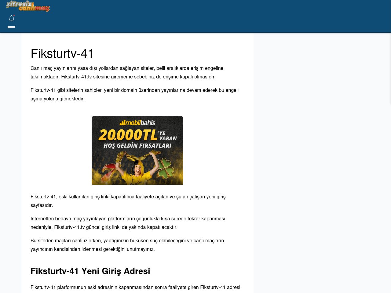 Fiksturtv-41 Canlı Maç İzle - Şifresiz canlı maç izle