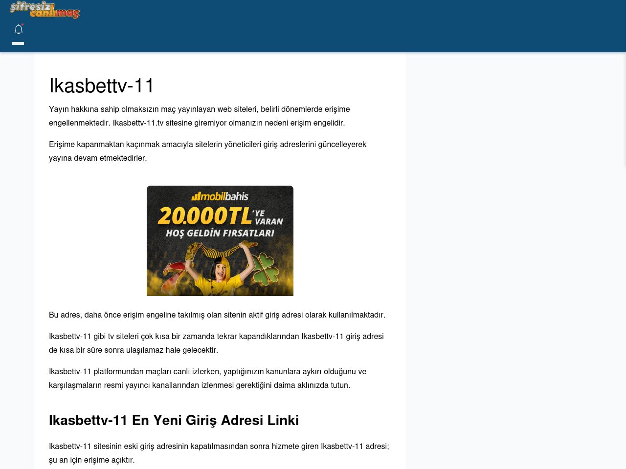 Ikasbettv-11 Maç İzle - Şifresiz canlı maç izle