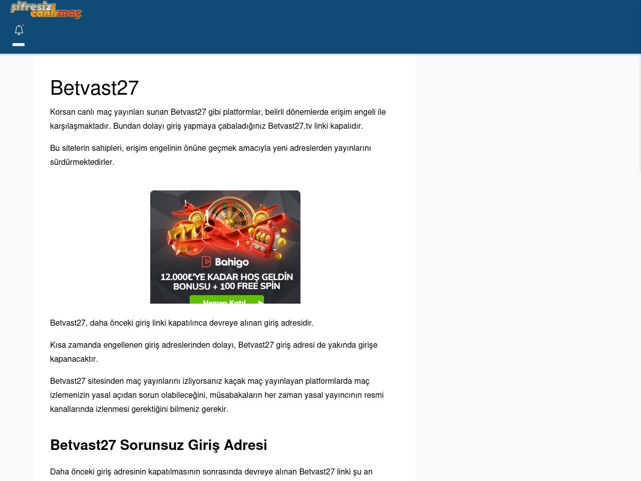 Betvast27 Maç İzle - Şifresiz canlı maç izle