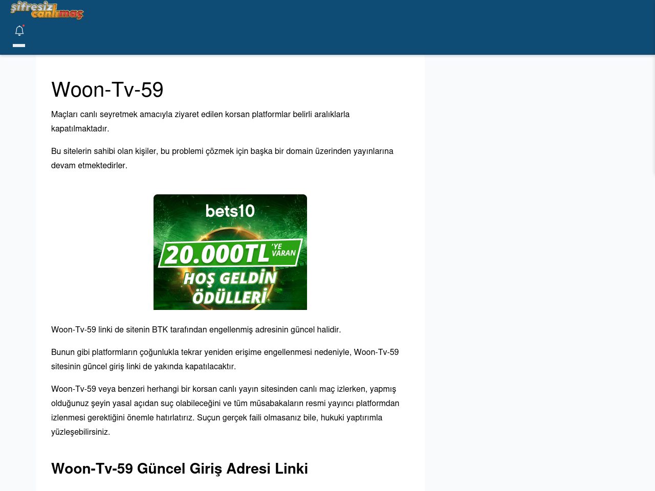 Woon-Tv-59 Giriş Linki - Şifresiz canlı maç izle