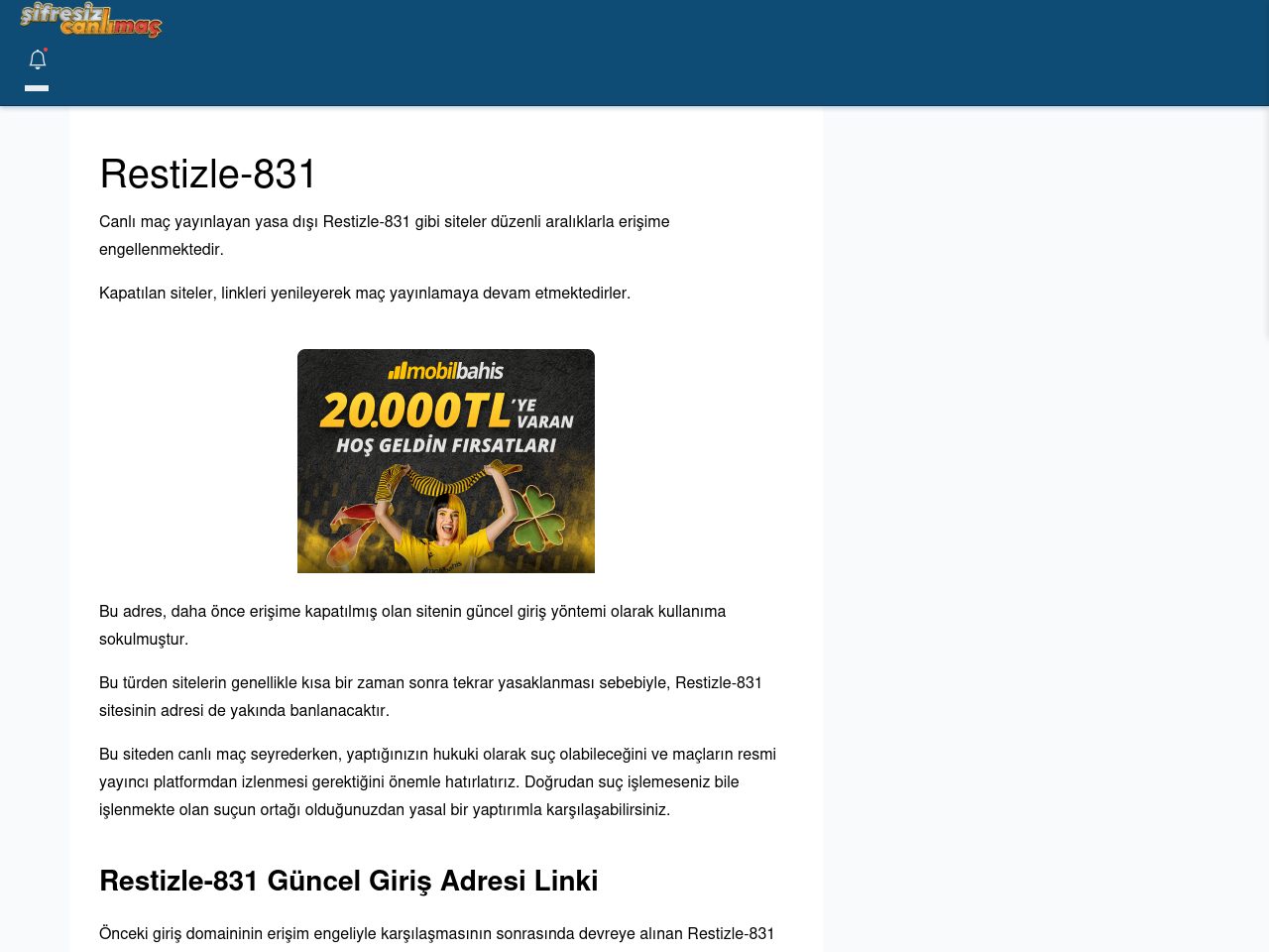 Restizle-831 Güncel Giriş - Şifresiz canlı maç izle