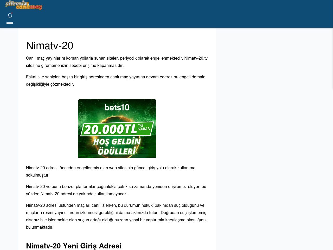 Nimatv-20 Canlı Maç İzle - Şifresiz canlı maç izle