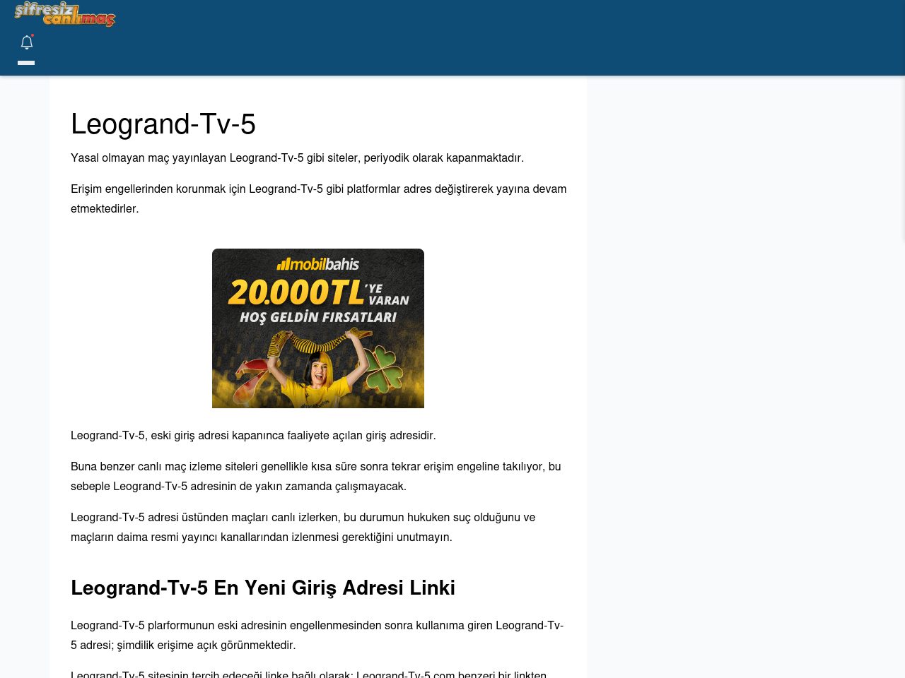 Leogrand-Tv-5 Güncel Giriş - Şifresiz canlı maç izle