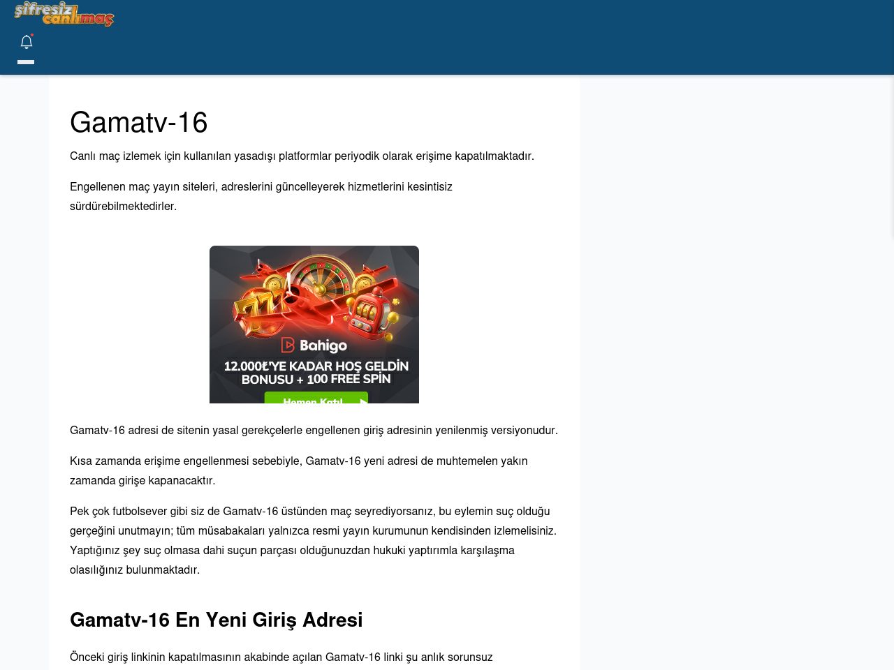 Gamatv-16 Canlı Maç - Şifresiz canlı maç izle