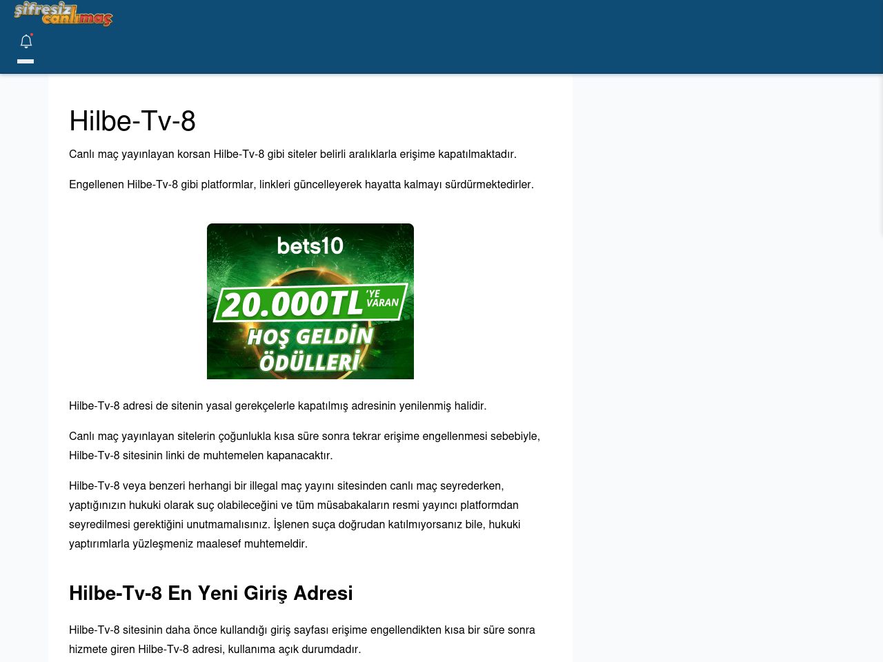 Hilbe-Tv-8 Güncel Giriş - Şifresiz canlı maç izle