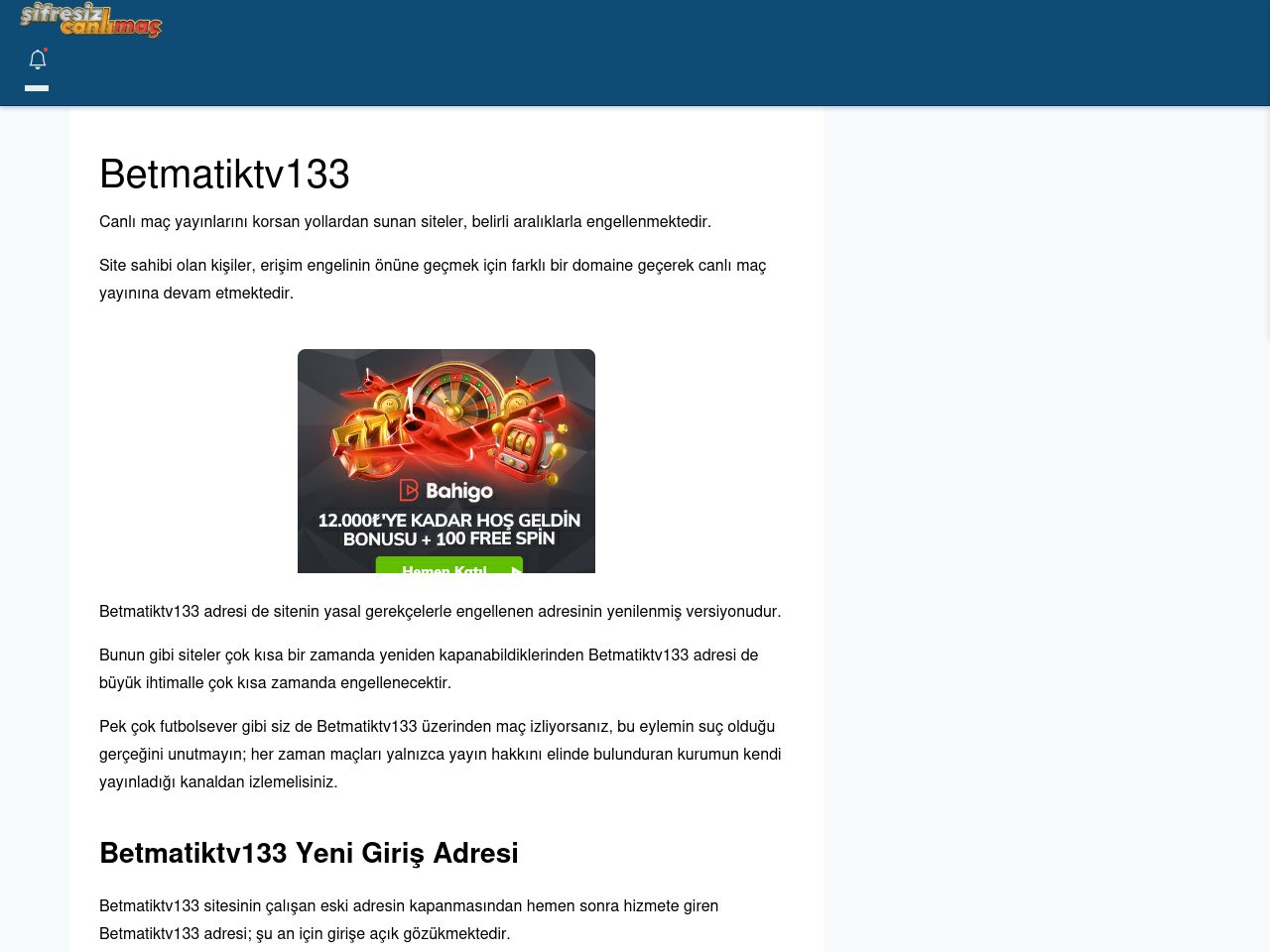 Betmatiktv133 Giriş Linki - Şifresiz canlı maç izle