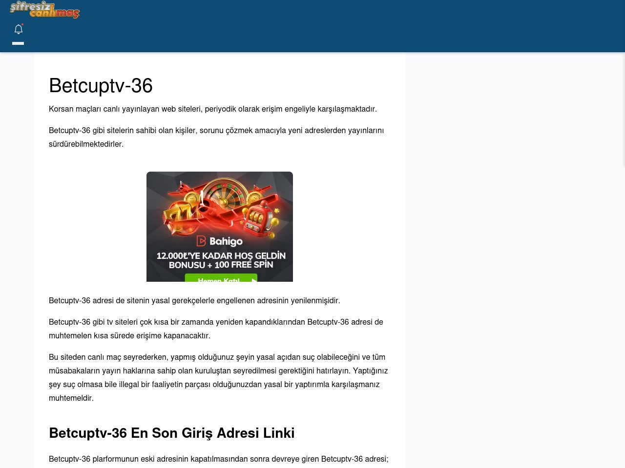 Betcuptv-36 Giriş Linki - Şifresiz canlı maç izle