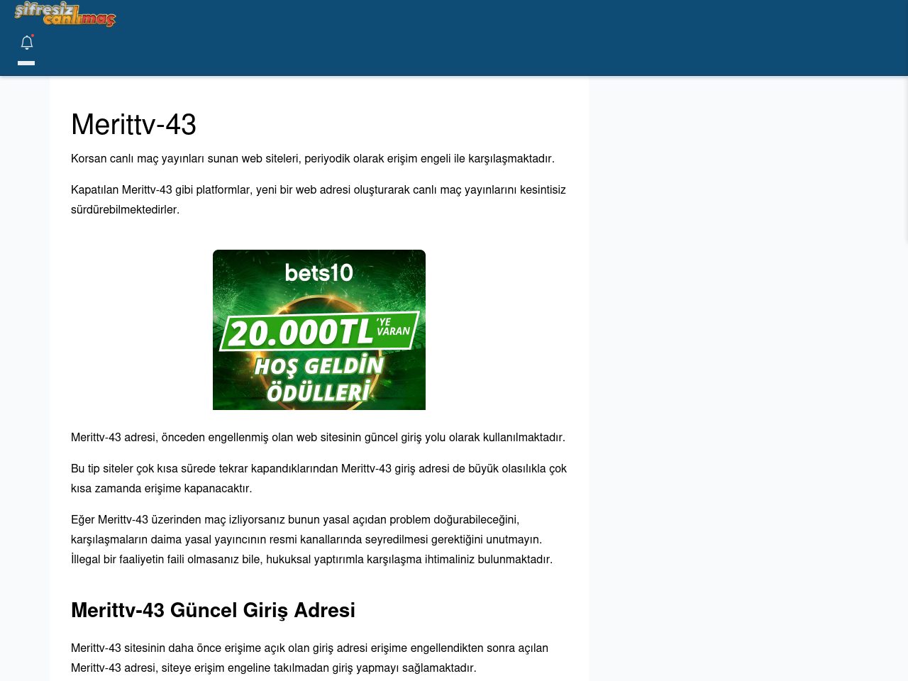 Merittv-43 Canlı Maç İzle - Şifresiz canlı maç izle