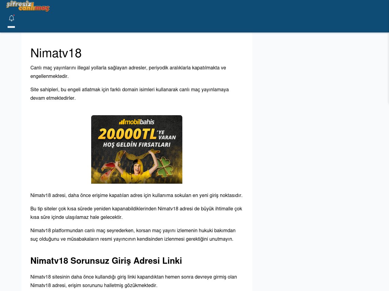 Nimatv18 Güncel Giriş - Şifresiz canlı maç izle