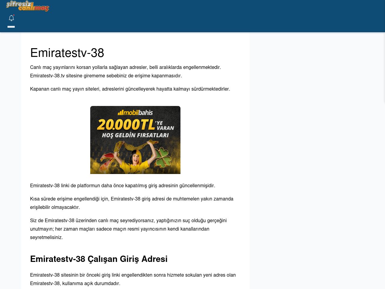 Emiratestv-38 Güncel Giriş - Şifresiz canlı maç izle