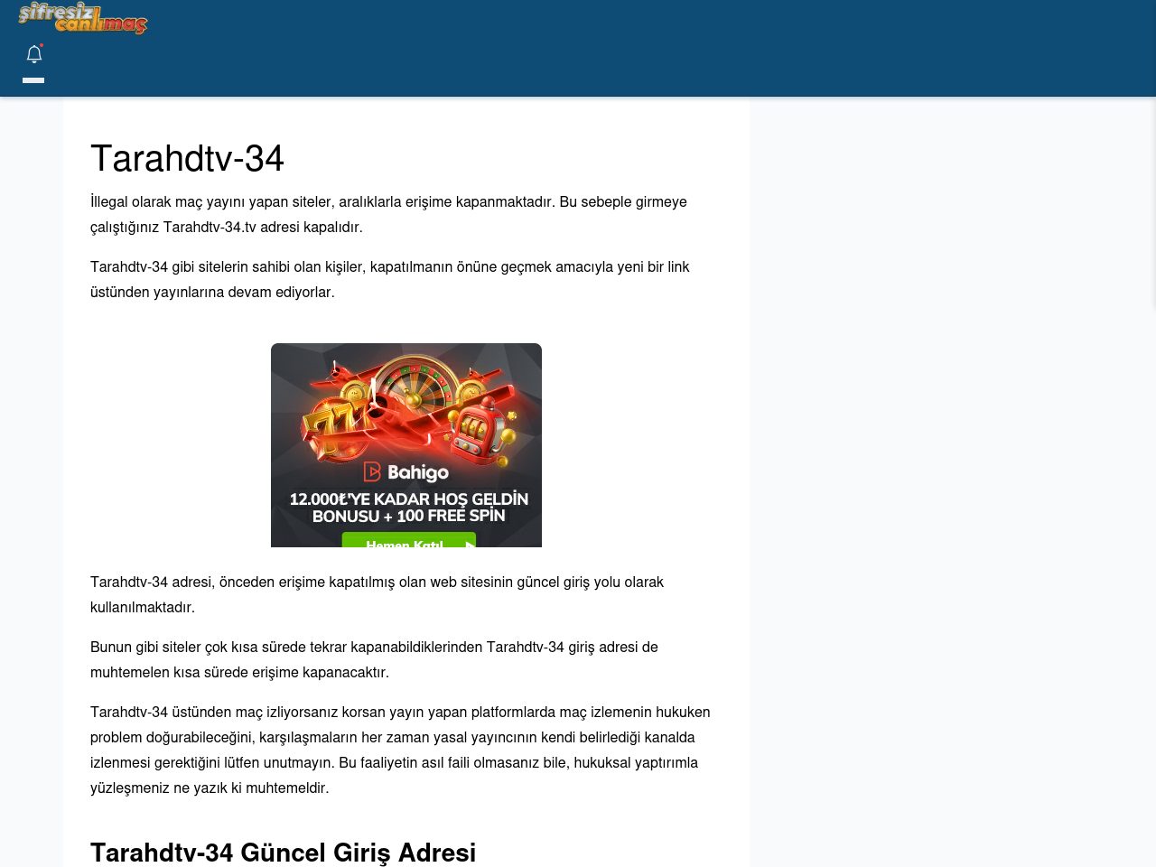 Tarahdtv-34 Canlı Maç - Şifresiz canlı maç izle