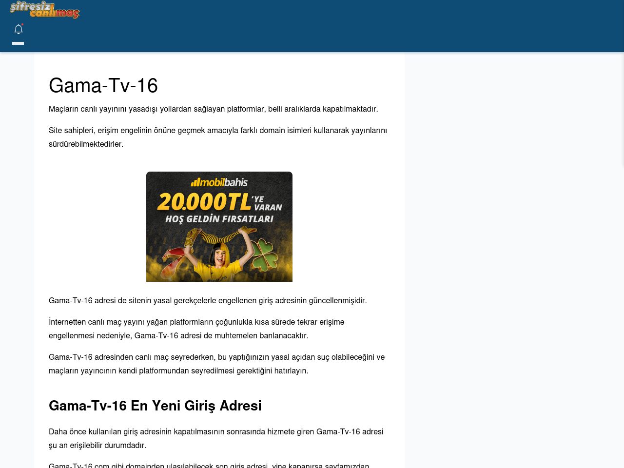 Gama-Tv-16 Canlı Maç - Şifresiz canlı maç izle