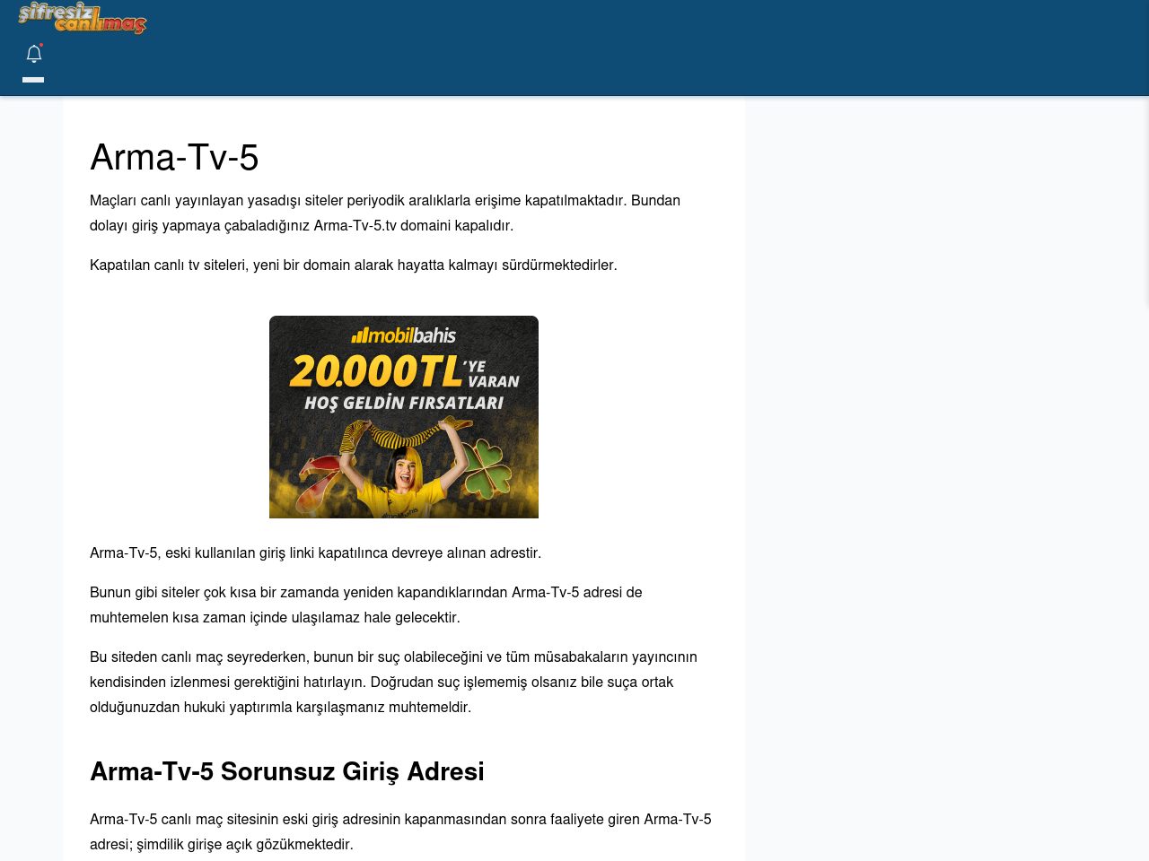 Arma-Tv-5 Canlı Maç - Şifresiz canlı maç izle