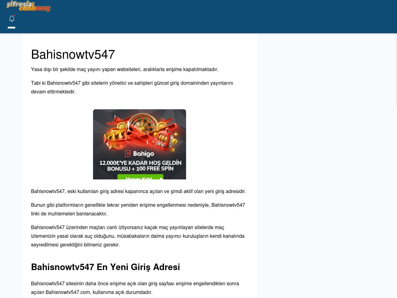 Bahisnowtv547 Maç İzle - Şifresiz canlı maç izle