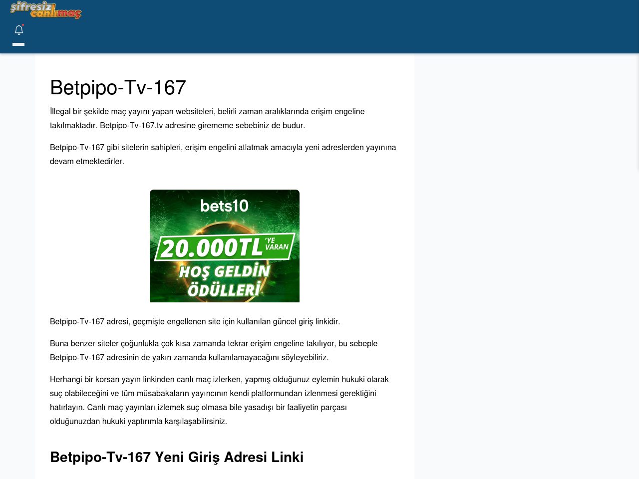 Betpipo-Tv-167 Giriş Linki - Şifresiz canlı maç izle